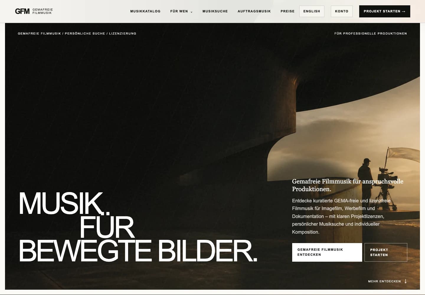 Gemafreie Filmmusik – Desktopansicht der Website