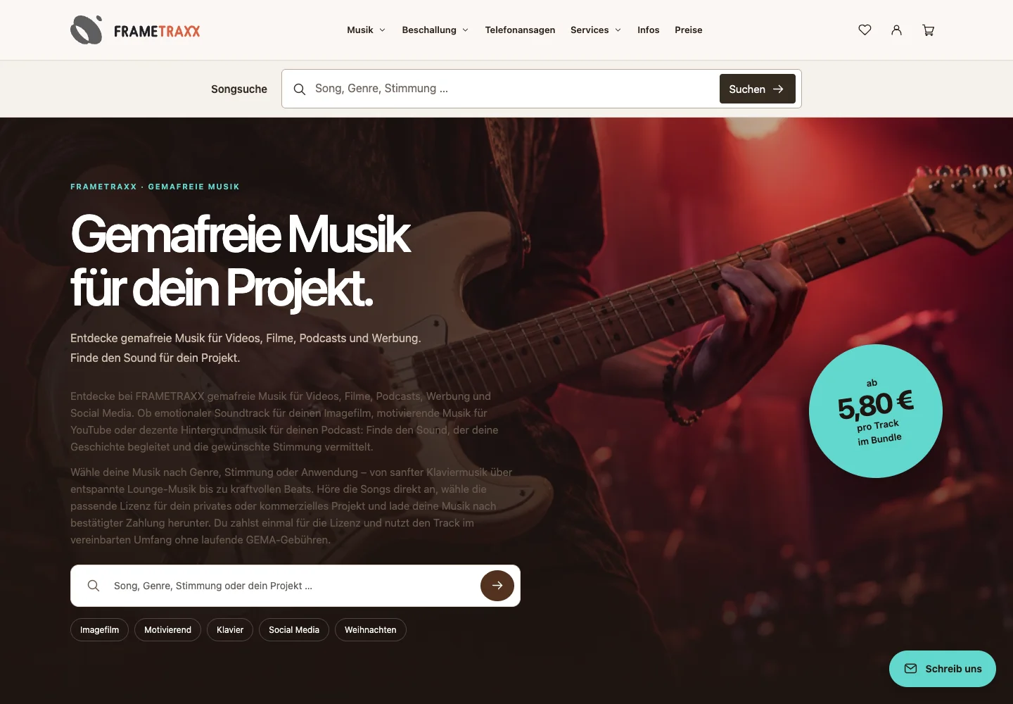 FRAMETRAXX – Desktopansicht der Website