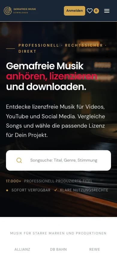 Gemafreie Musikdownloads – Smartphoneansicht