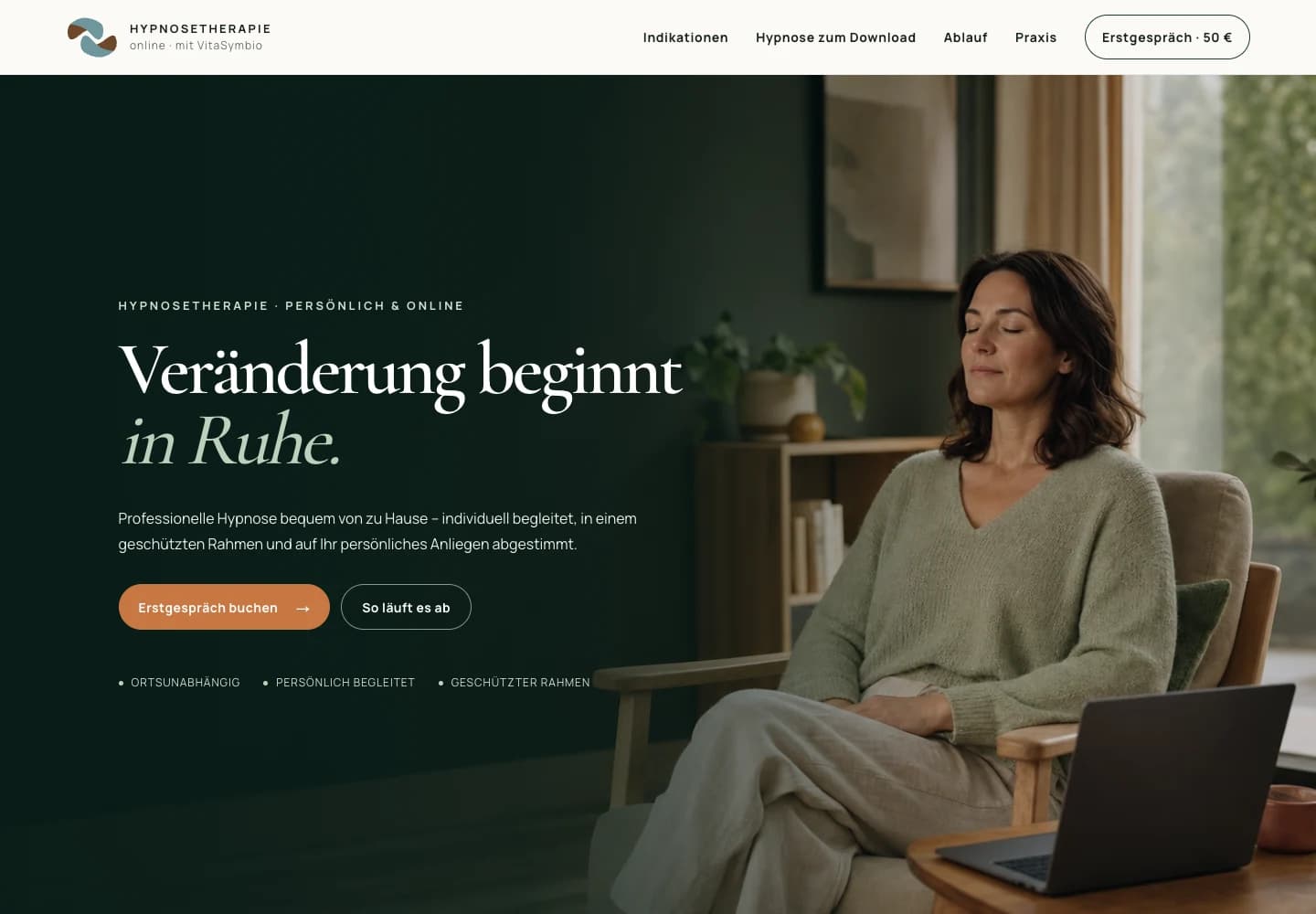 Online-Hypnose – Desktopansicht der Website