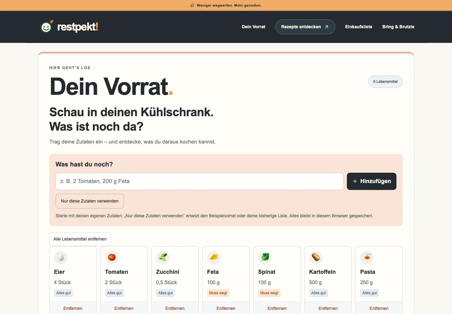 RESTPEKT! – Desktopansicht der Website